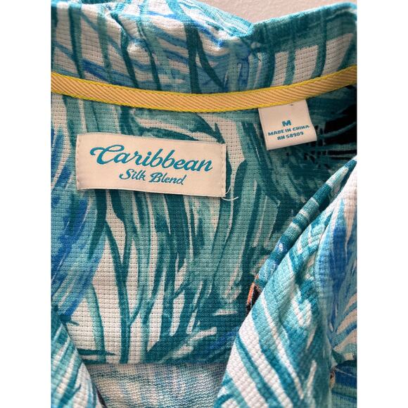 Carribean Men's Size Medium Blue Silk Blend Palm Toucan Hawaiian Tropical Shirt - Picture 3 of 11
